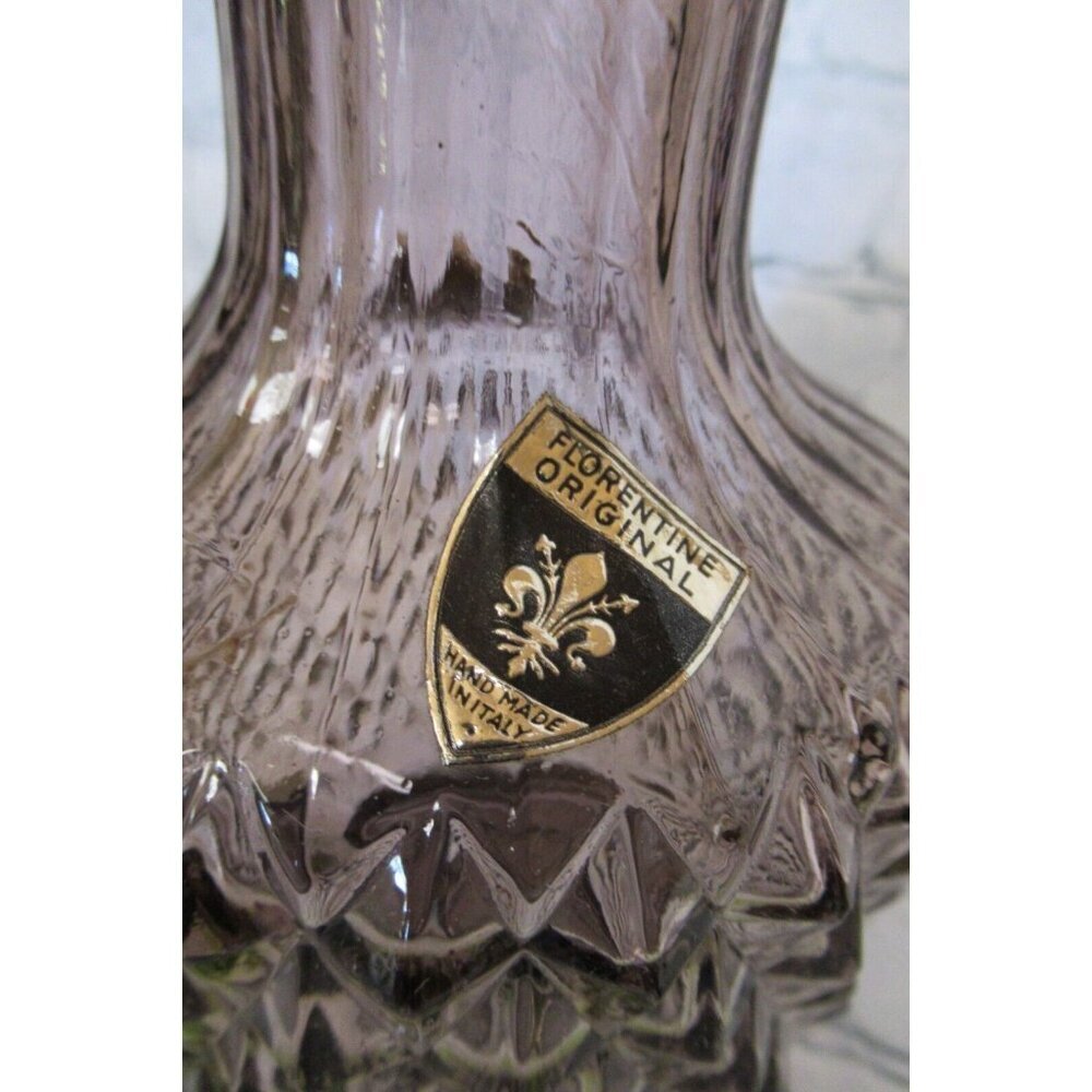 MCM Florentine Italian Art Glass Diamond Point Decanter Vase Water Carafe Purple - Picture 5 of 5